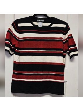 Sag Harbor Petite Red, Black, and White Striped Tee Size Large